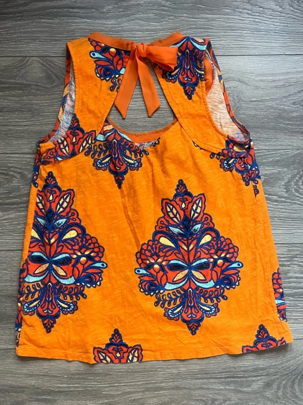 Akemi + Kin Anthropologie Orange Blue Round Neck Tie Trapeze Sleeveless Top M
